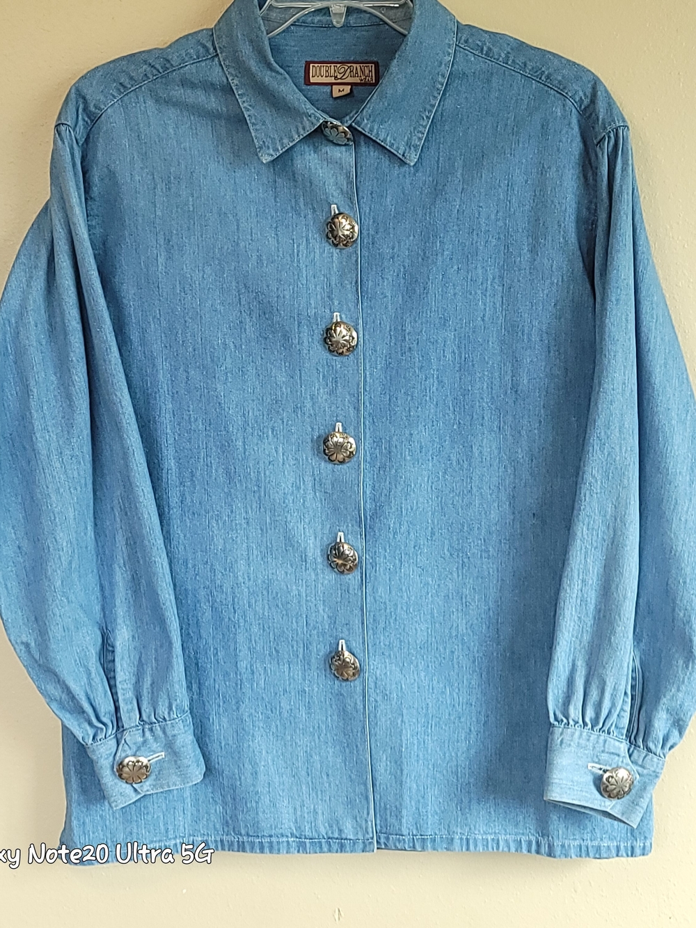 Double D Ranchwear Vintage Denim Shirt Womens M Metal Concho Button Western